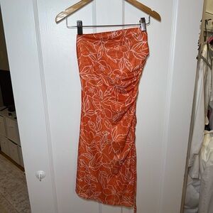 Orange Floral Strapless Dress